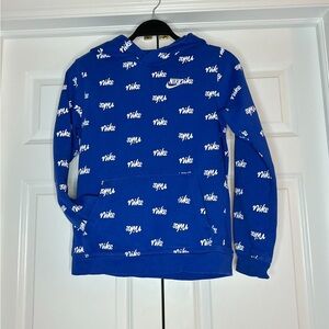 Nike Big Boys L Blue Hoodie with Nike Print All Over